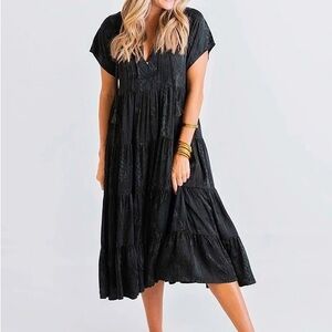 KARLIE Snake Print Tiered Midi Dress